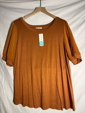 beachlunchlounge Burnt Orange Short Sleeve Top with Textured Sleeves